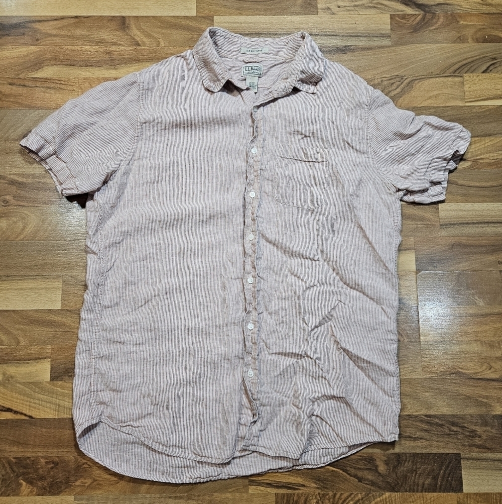 L.L. Bean 100% Linen Short Sleeve Shirt XL Tall Slightly Fitted